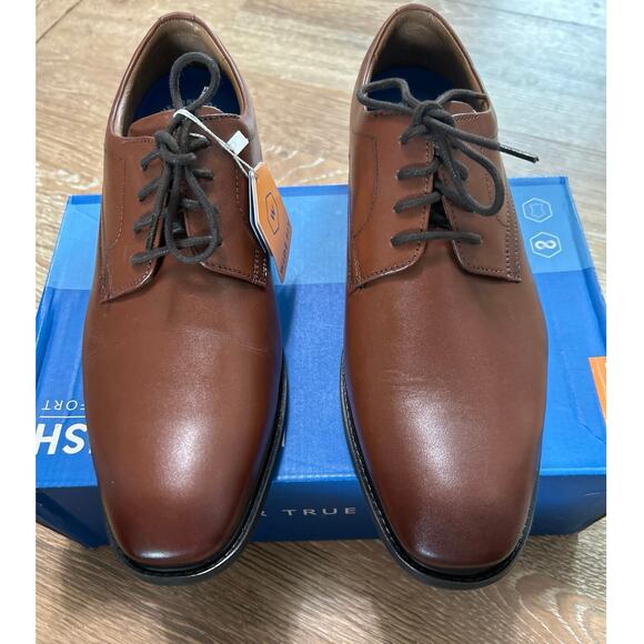 Nunn Bush Cognac Brown Leather Plain Toe Lace Up Oxford 9 Wide Memory Foam - Picture 2 of 14